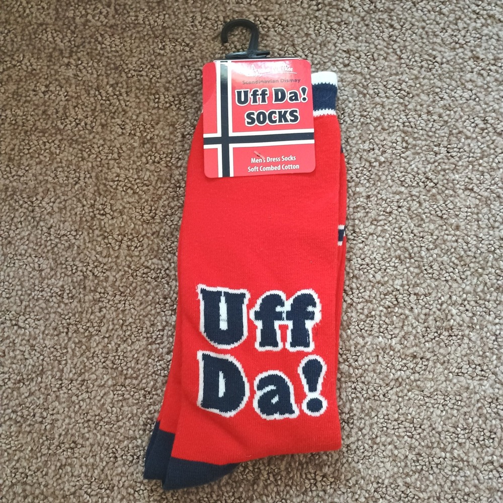 Archie McPhee Uff Da Men Dress Socks Scandinavian Norway Flag Red Blue 12754 NEW